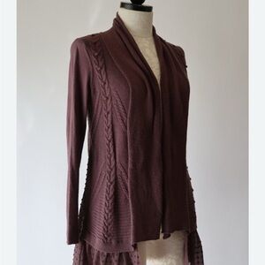 Knitted & Knotted for Anthropologie Deep Muted Purple Women's Open Cardigan